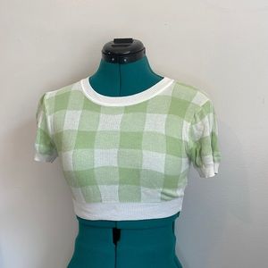 cropped gingham green & white crop top